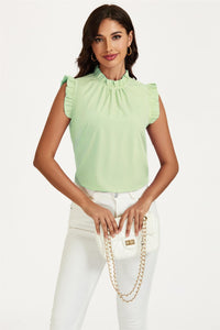 Frill Trim Sleeve Frill Neck Blouse Top In Light Green