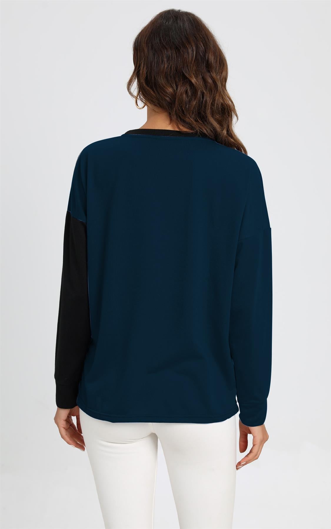 Grey Black Colour Block Oversized Top In Navy