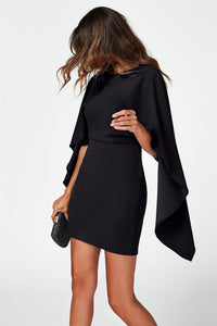 Back Detail Jersey Mini Dress With Cape In Black
