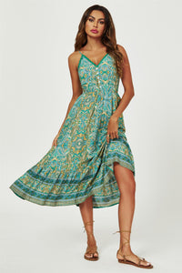 Lace Detail High Low Strappy Dress In Green