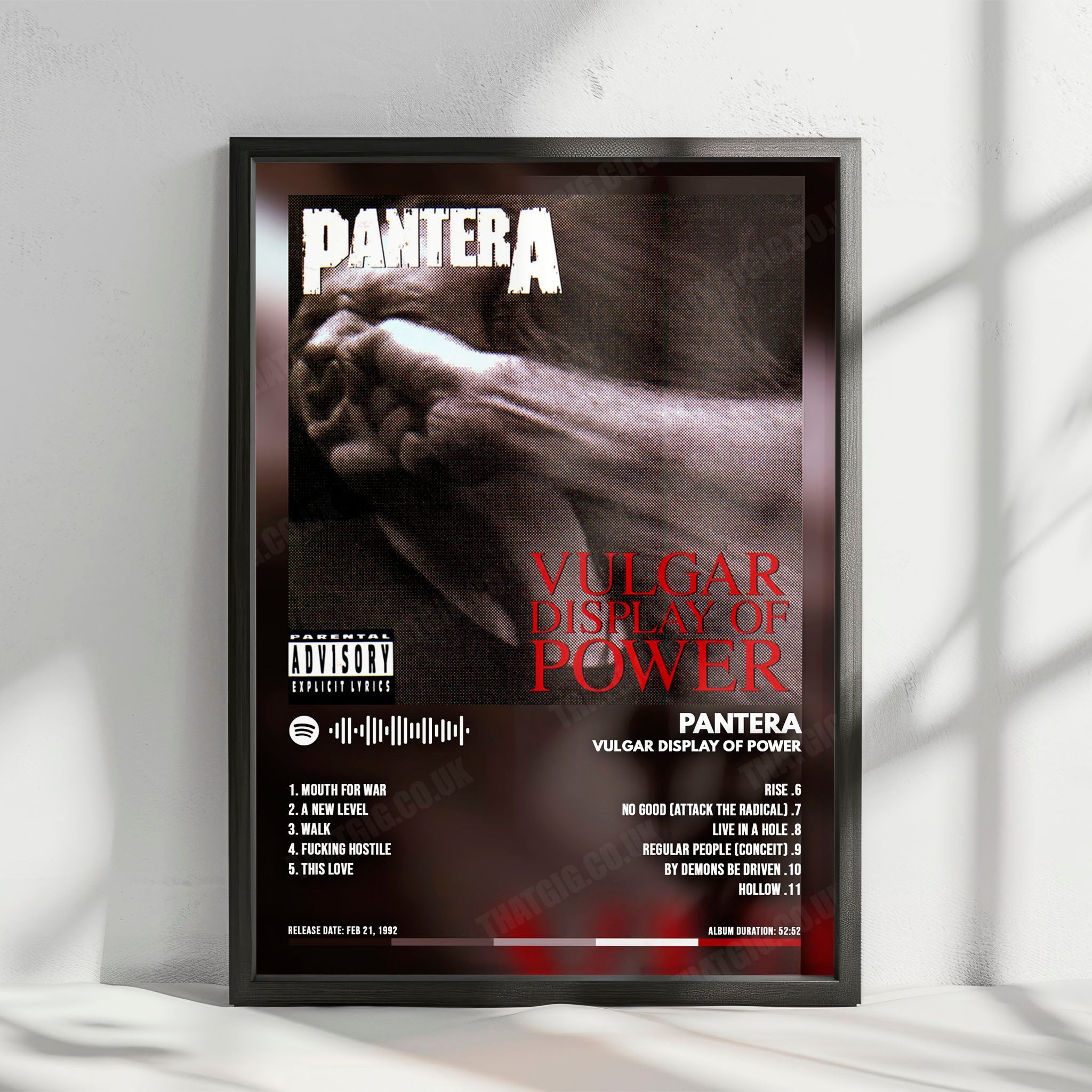 Pantera "Vulgar Display of Power  " Album Cover Poster - with Complete Tracklist