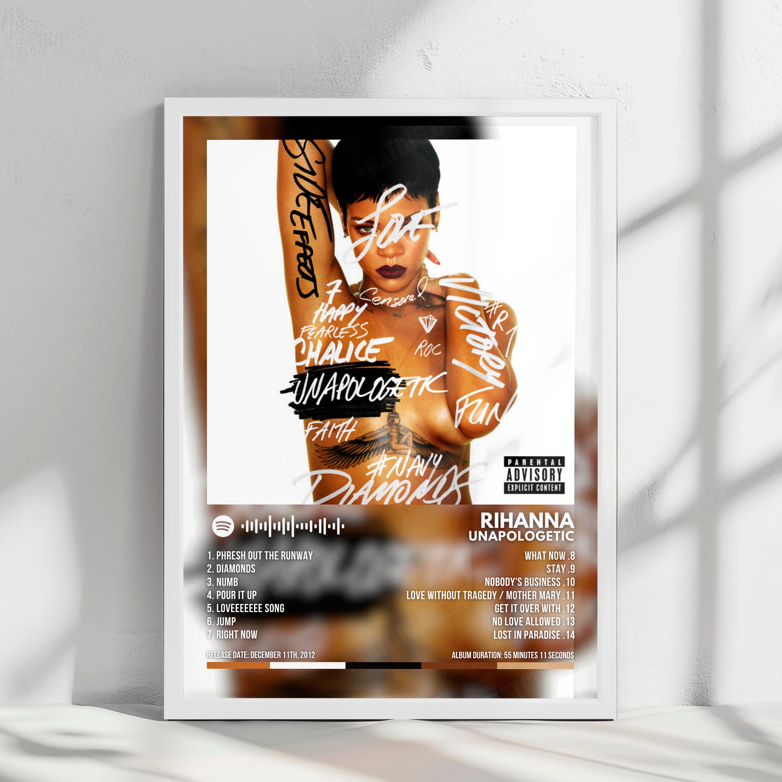 Rihanna "Unapologetic" Album Cover Poster - with Complete Tracklist