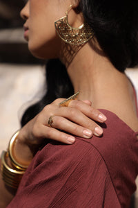 Geometric Petal Hoops – Brass Cutwork Mandala Earrings.