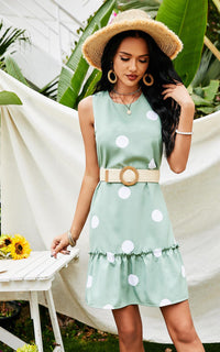 White Polka Print Frill Mini Dress In Mint Green
