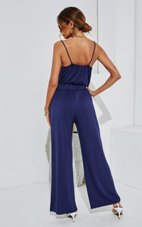 Strappy Jersey Culotte Jumpsuit In Navy
