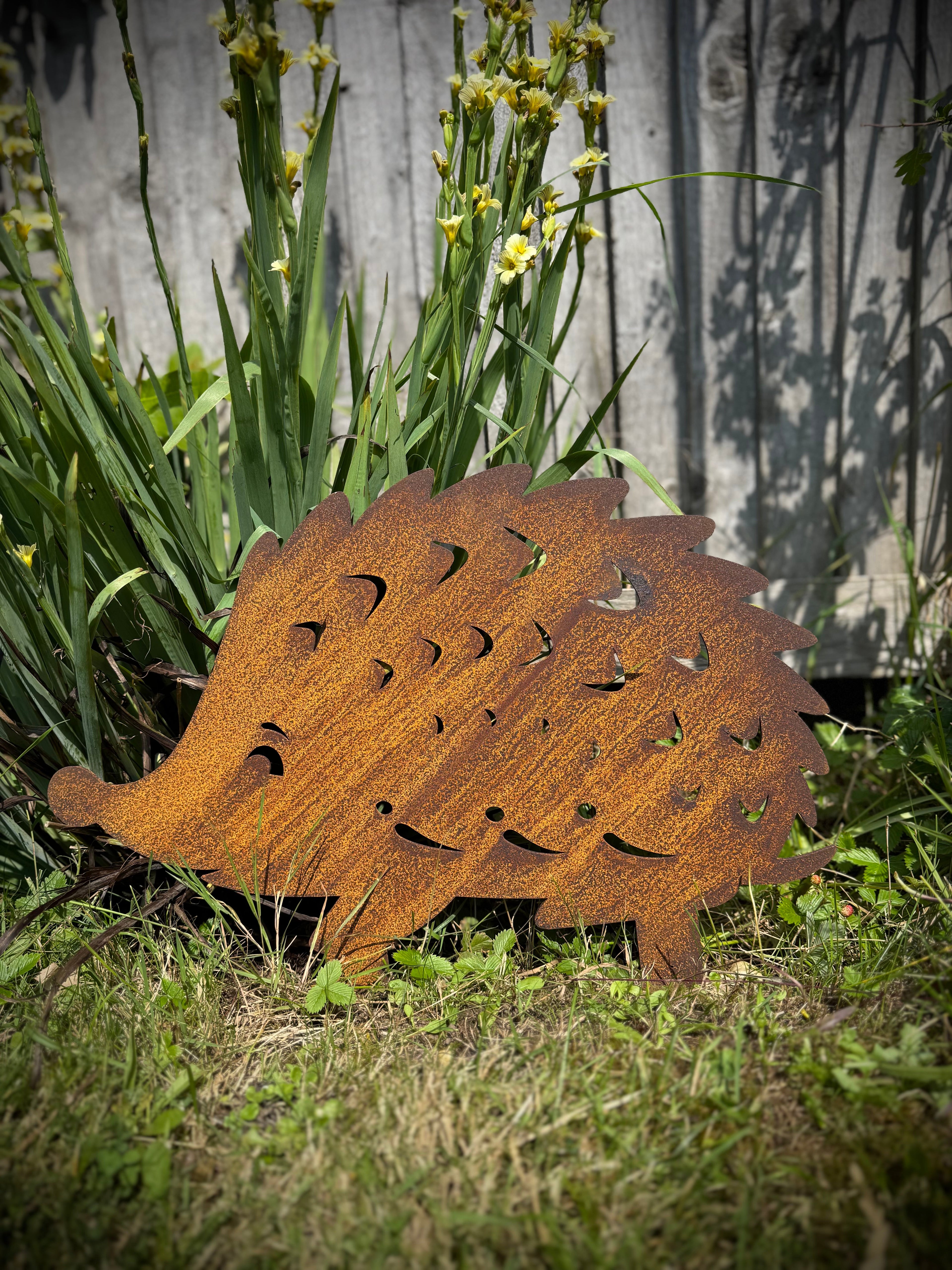 Garden Hedgehog Decoration , Rusty Metal Hedgehog / Garden Lawn Decor / Garden Ornament / Garden Feature Designed and made by us RW NORFOLK