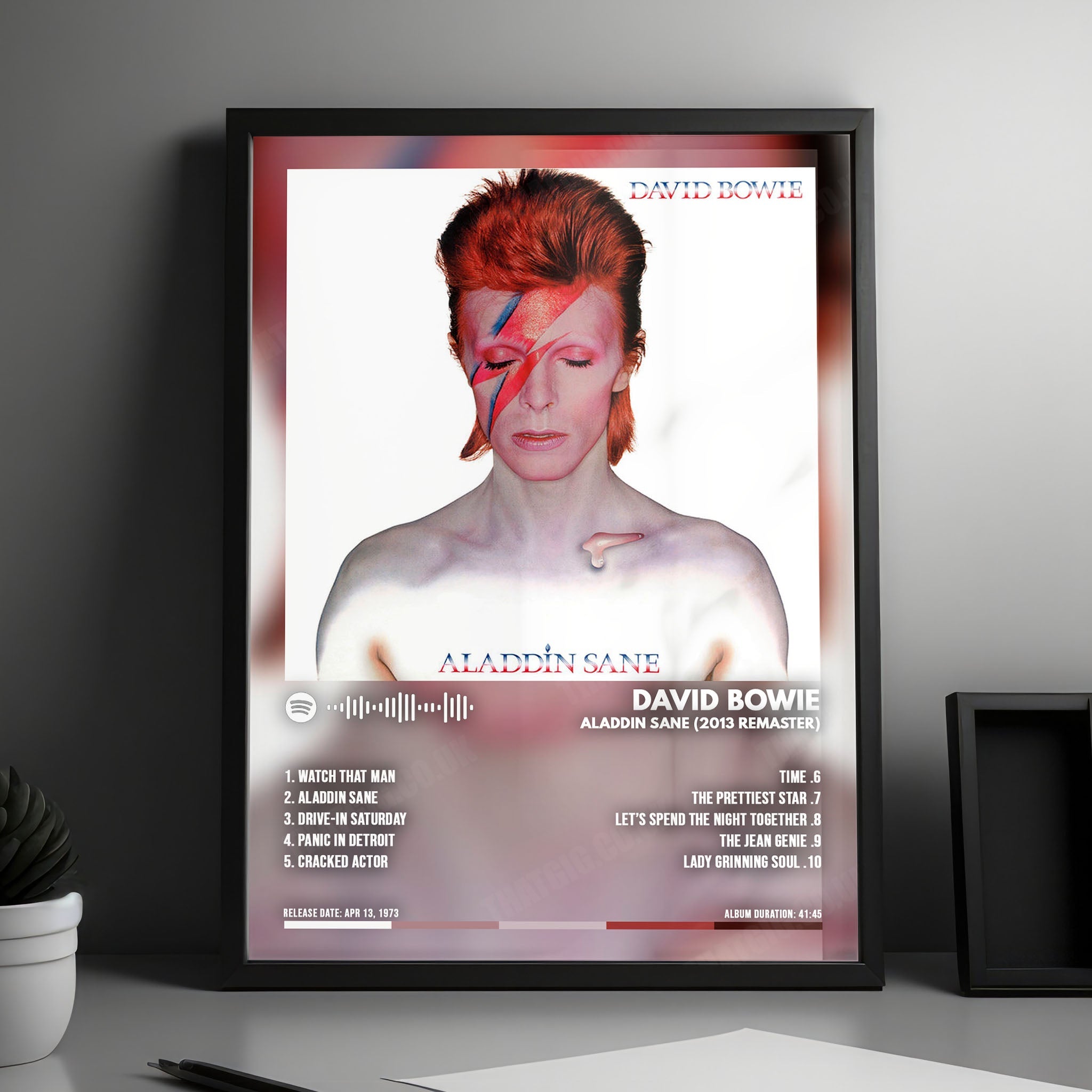 David Bowie "Aladdin Sane" Album Cover Poster - with Complete Tracklist