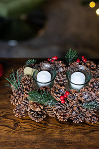 Christmas Pinecones Tea Light Candle Holder Votive Decoration