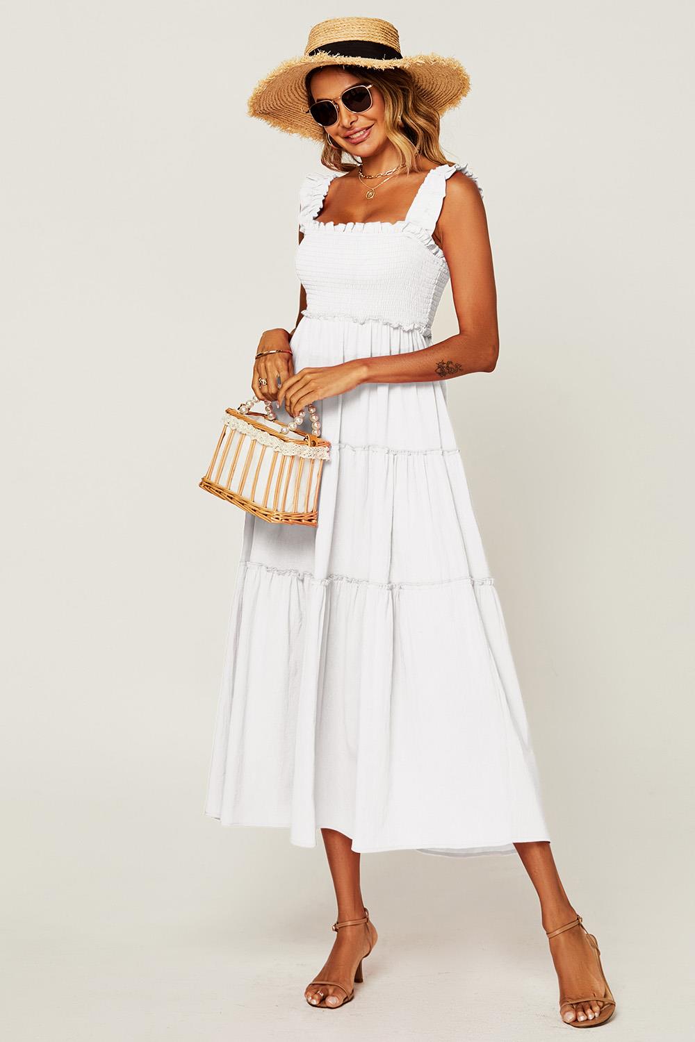 Hem Detail Tiered Maxi Dress In White