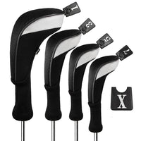 Andux 4pcs/Set Golf Wood Club Head Covers 460cc Driver with Long Neck Black