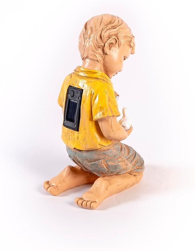 Solar Boy Garden Ornament LED Light Up Flashlight Duck Outdoor Stone Effect