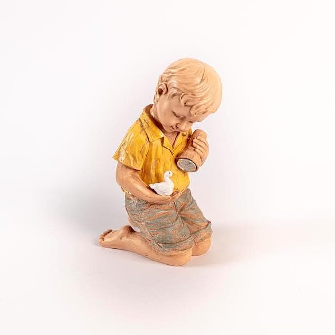 Solar Boy Garden Ornament LED Light Up Flashlight Duck Outdoor Stone Effect