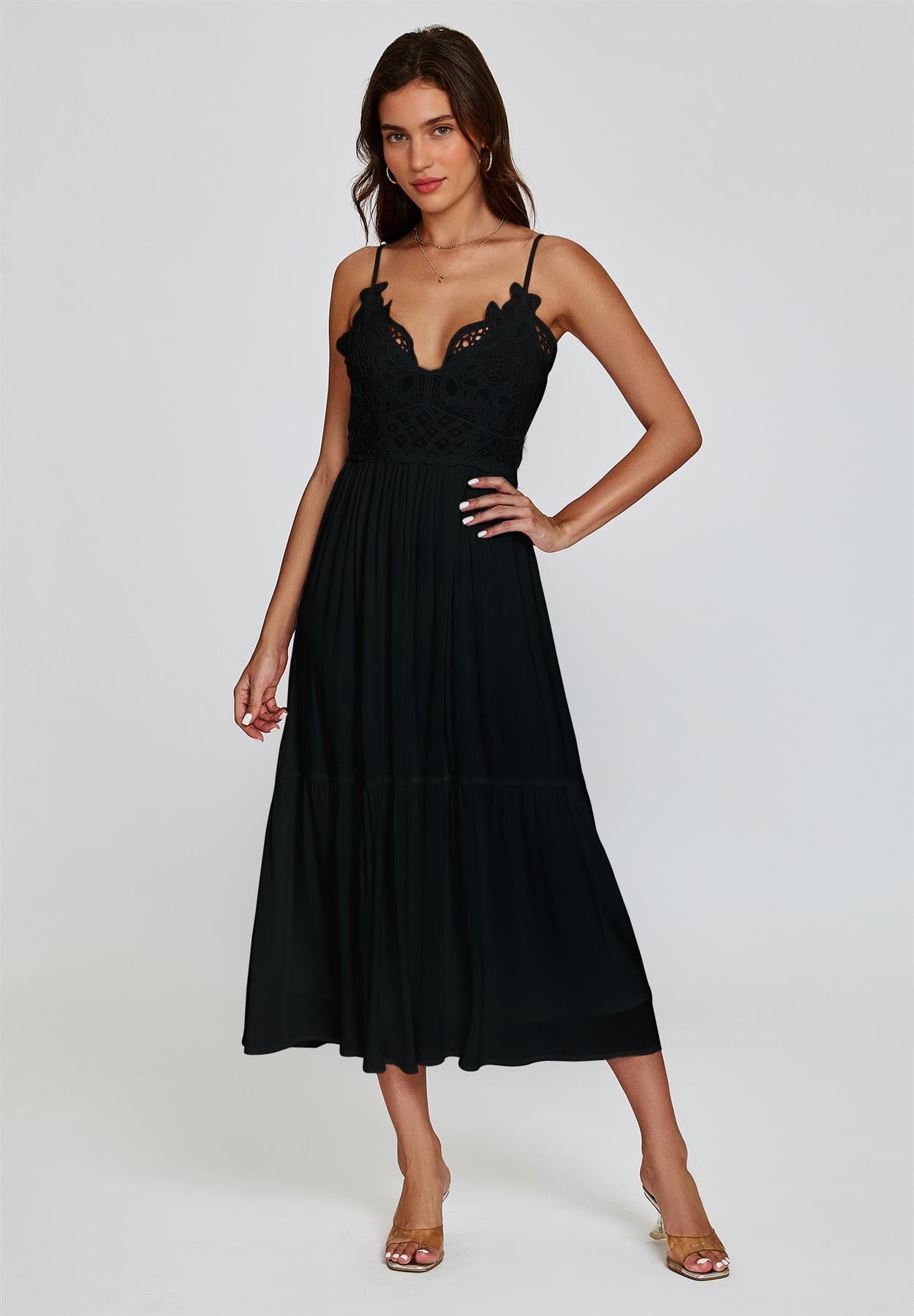Lace Top Maxi Dress In Black
