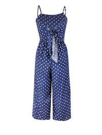 Tie Back Culotte Jumpsuit In Navy Polka Dot