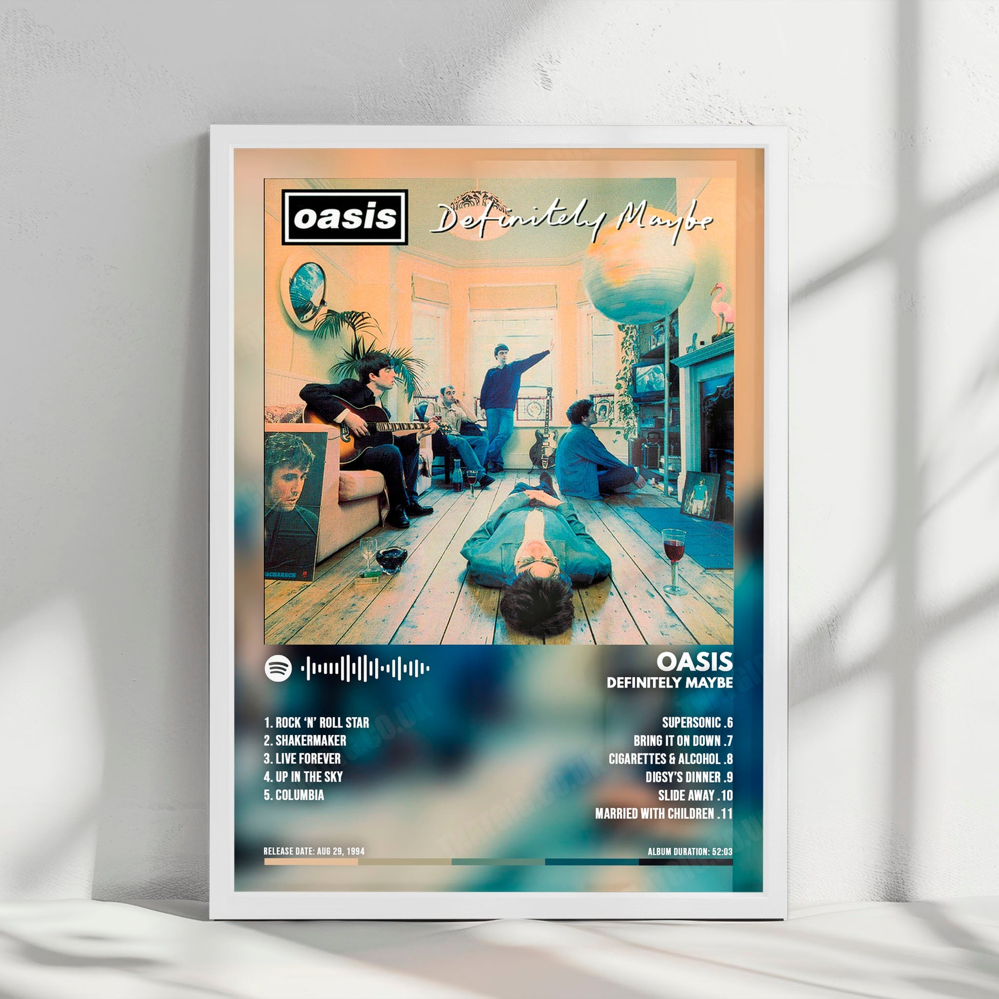 Oasis "Definitely Maybe" Album Cover Poster - with Complete Tracklist