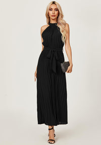 Halter Neck Pleated Jumpsuit In Black