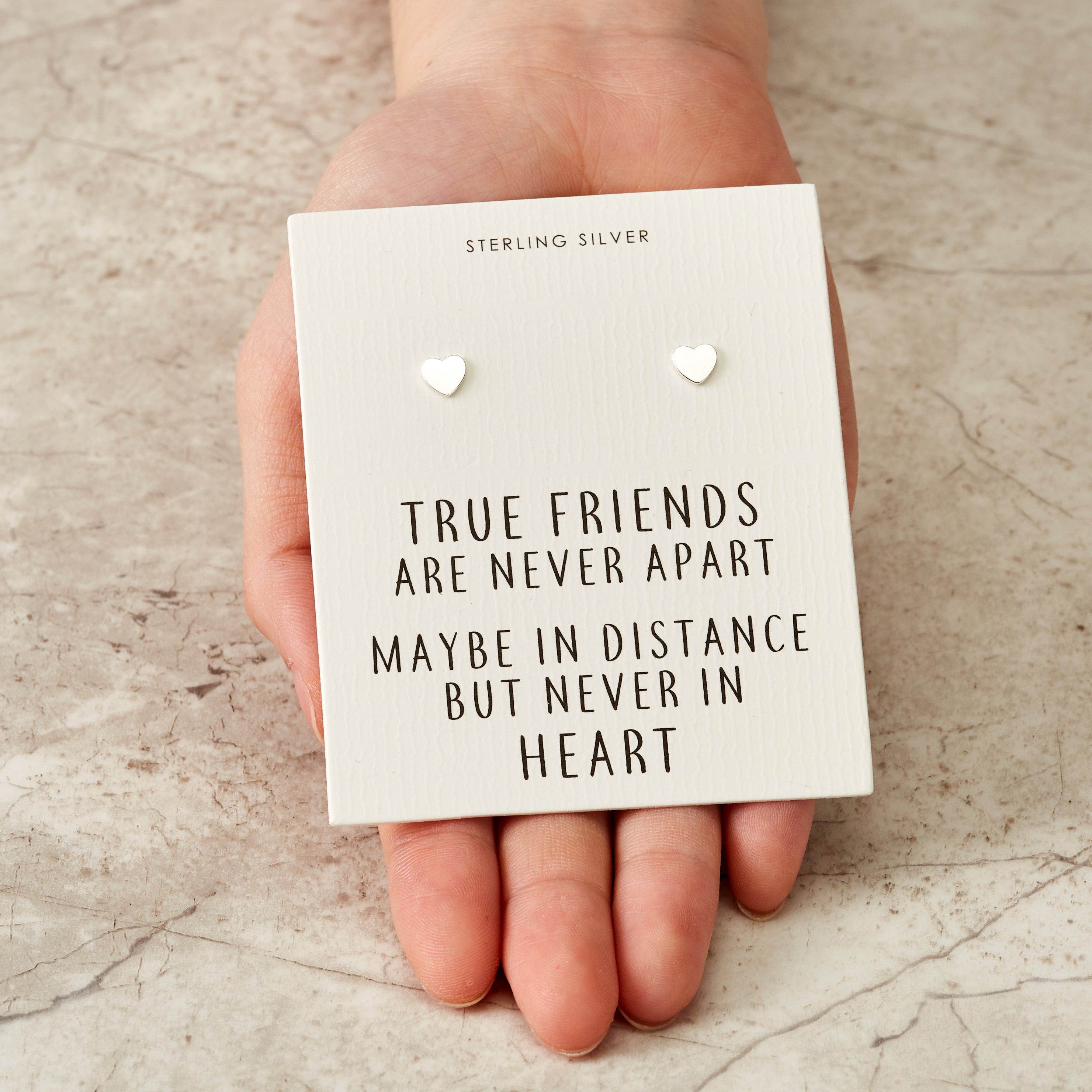 Sterling Silver Friendship Quote Heart Earrings