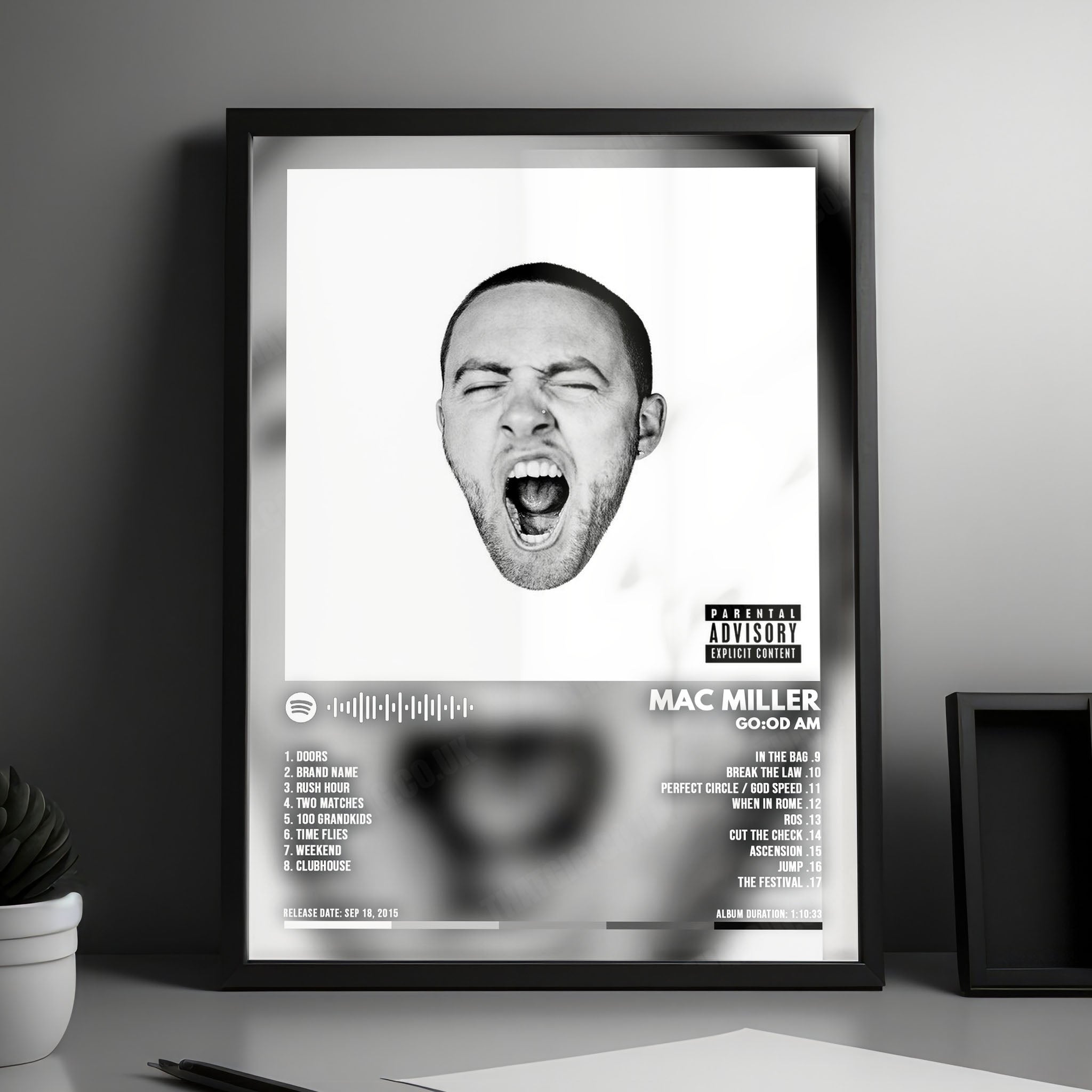 Mac Miller "GO:OD AM" Album Cover Poster - with Complete Tracklist
