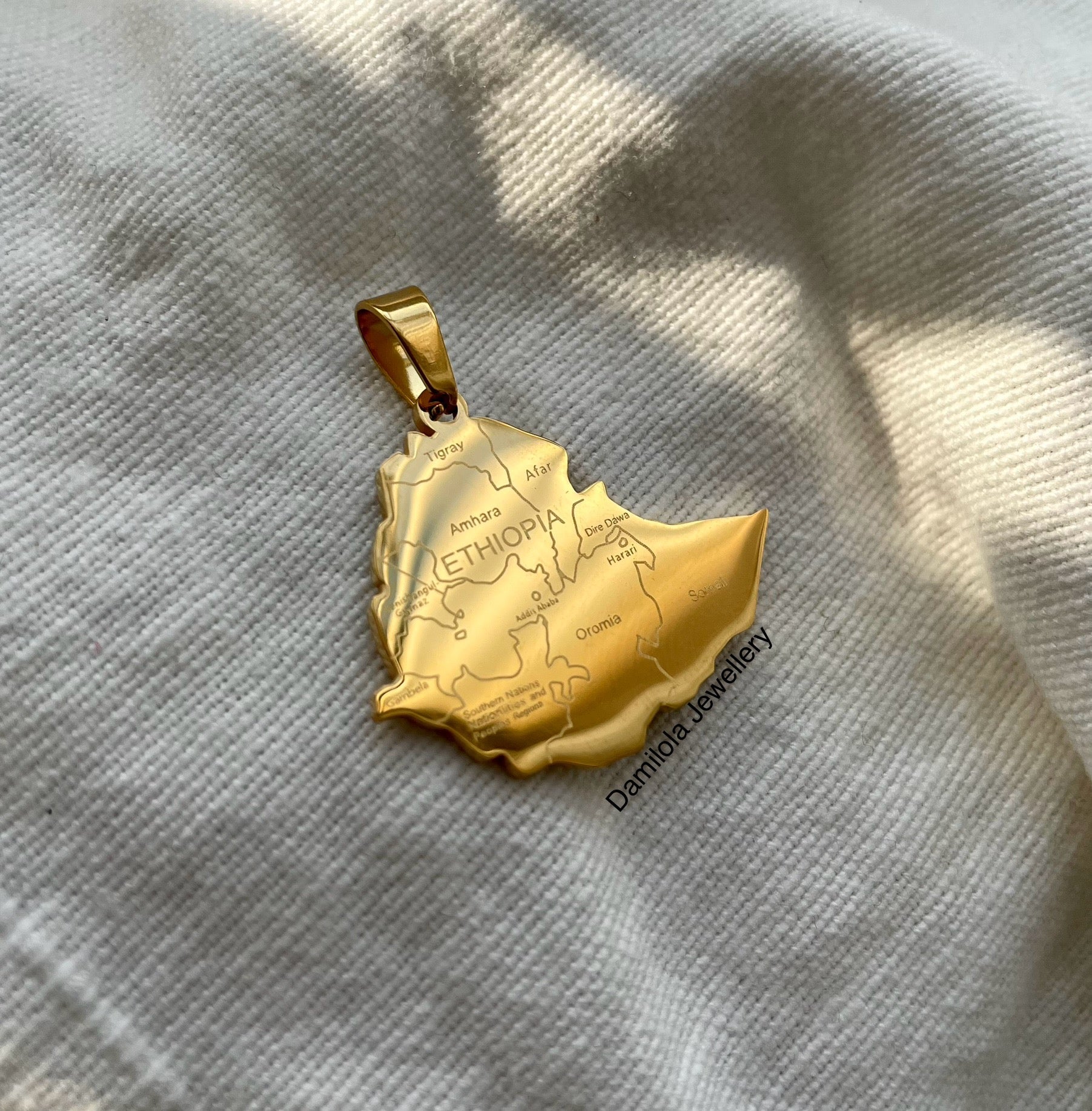 Ethiopia Engraved Map Necklace