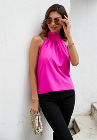 Halter Neck Tie Back Top In Magenta
