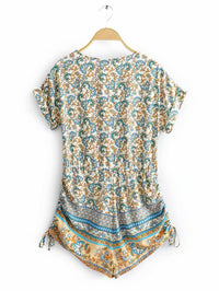 Playsuit With Drawstring Detail In Blue Mixed Print