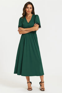 Lace Trim Jersey Midi Dress In Green