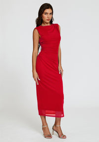 Mesh Maxi Dress In Red