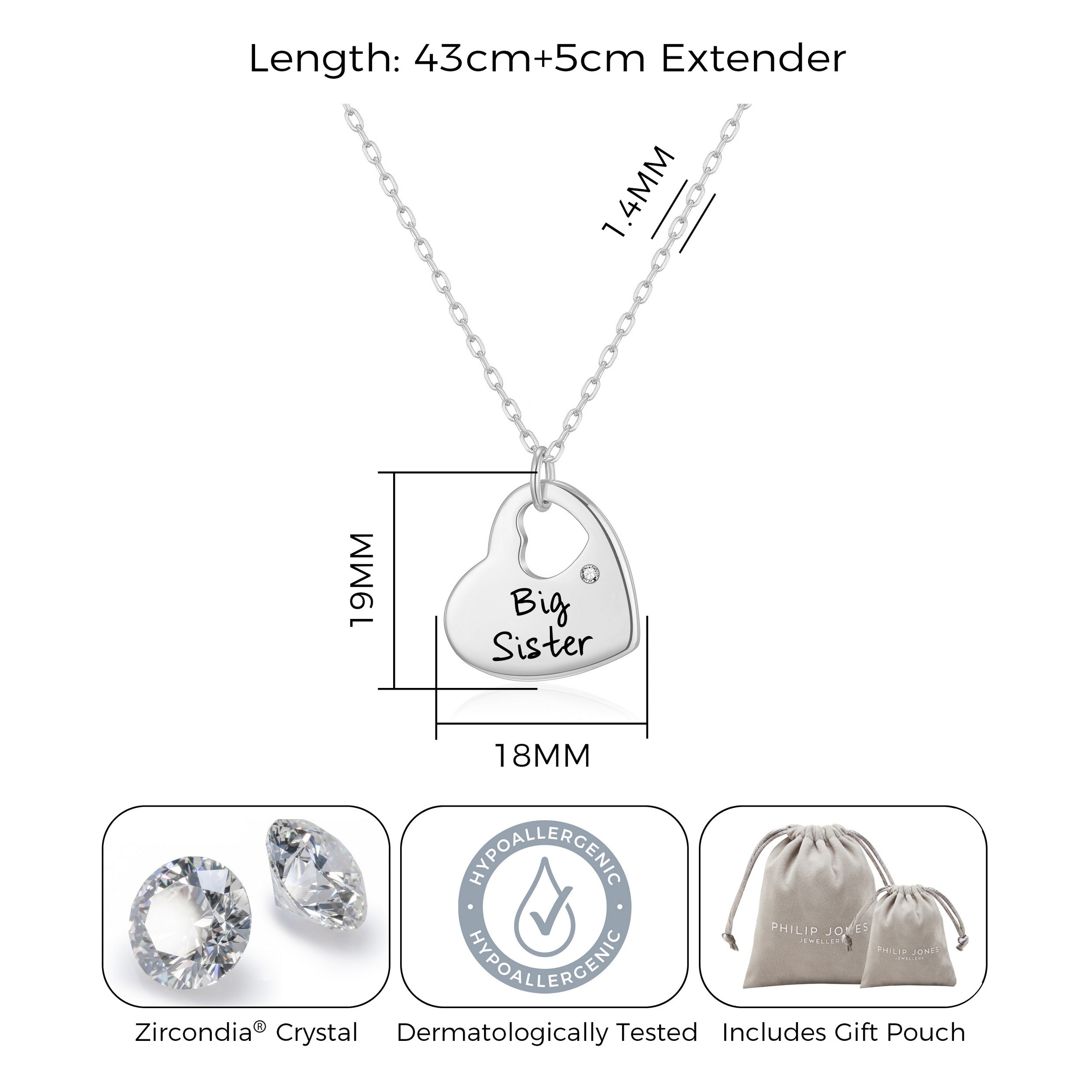 Big Sister Heart Necklace with Quote Card Created with Zircondia® Crystals