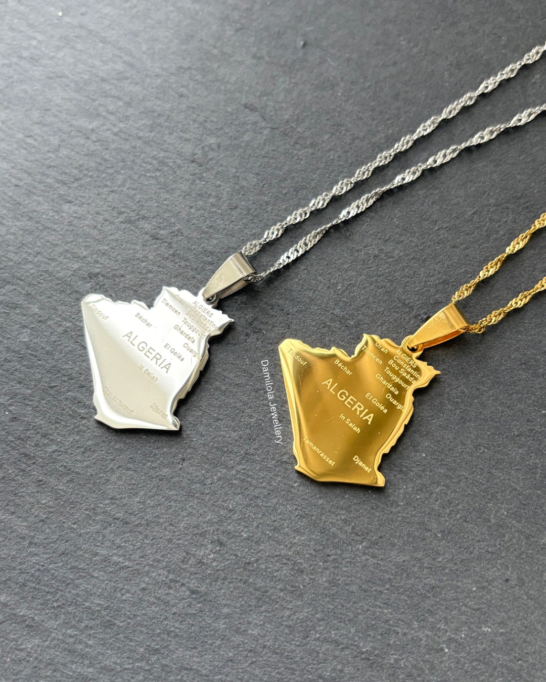 Algeria Engraved Map Necklace - Gold/Silver