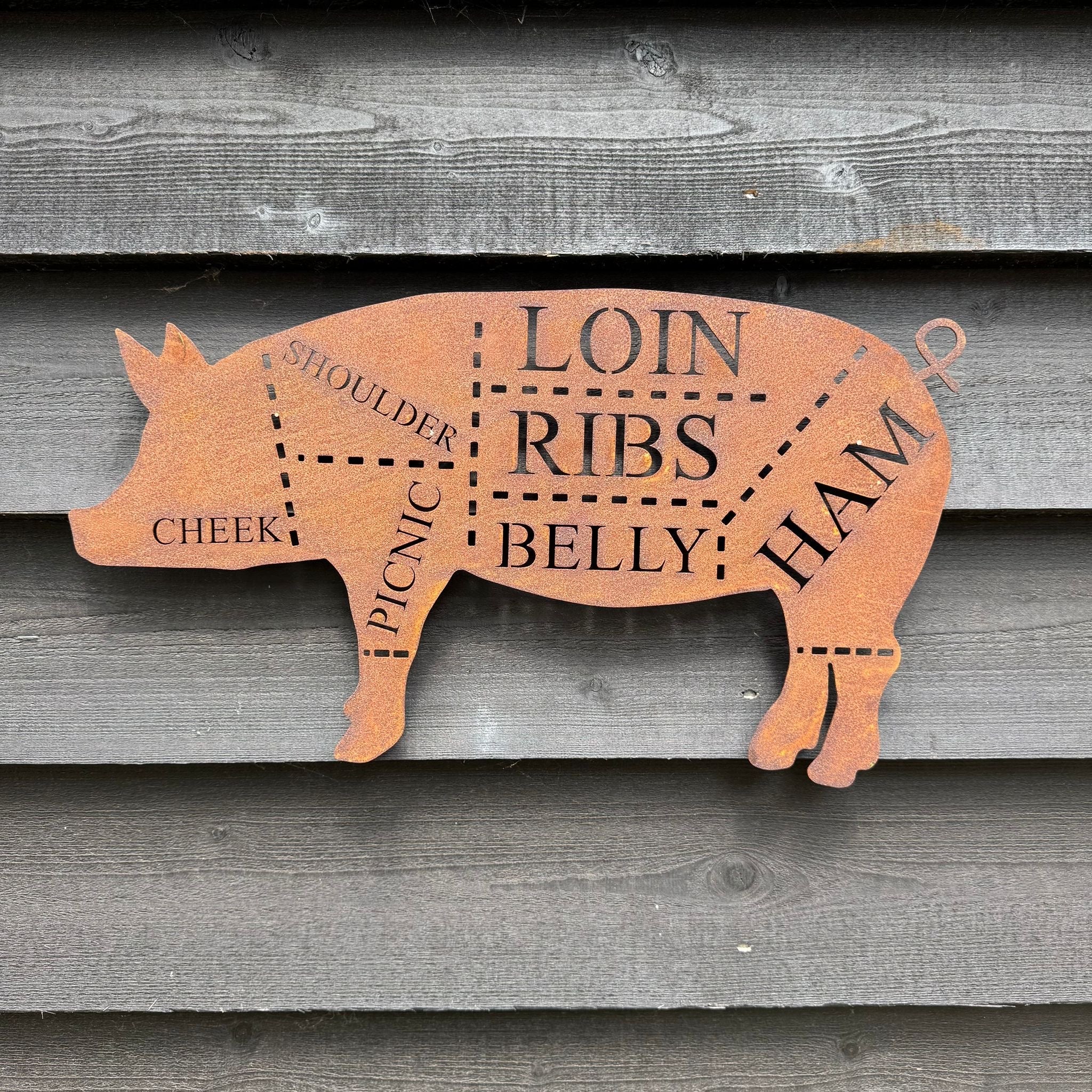 Metal Butchers Cuts Pig Sign