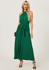 Halter Neck Pleated Jumpsuit In Green