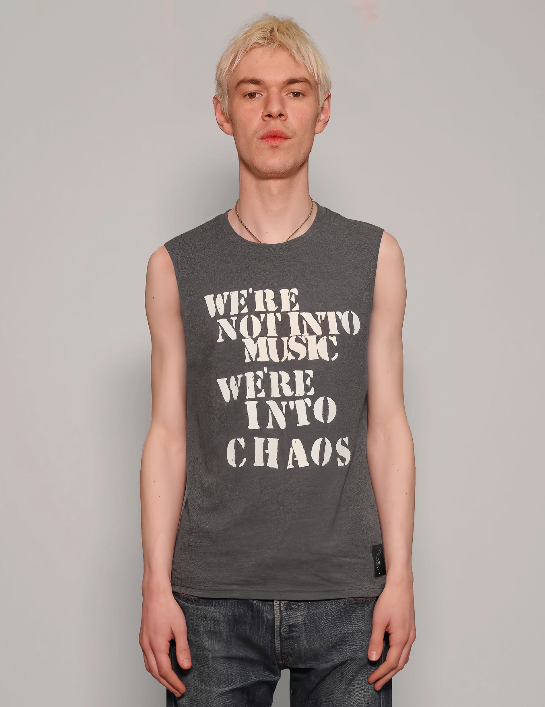 'We're into Chaos' Vest in Grey