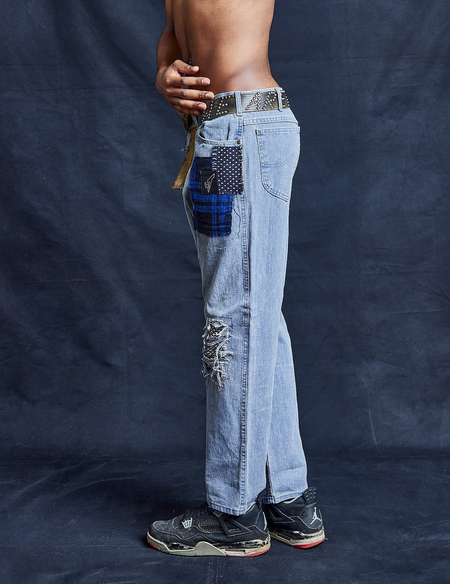 Distressed Knee Shibori-style Jeans