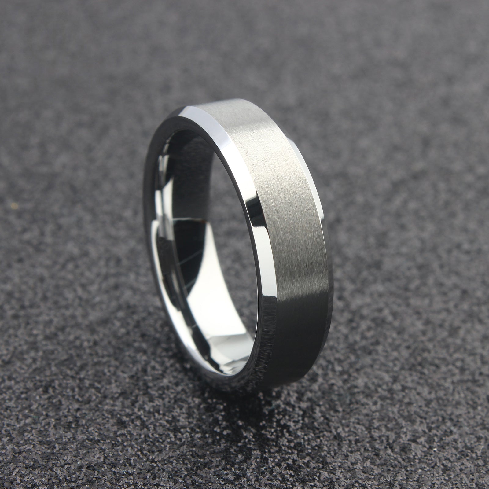 The Andromeda - 6mm Brushed Tungsten Bevelled Edge Ring