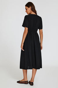 Button Front Midi Dress In Black