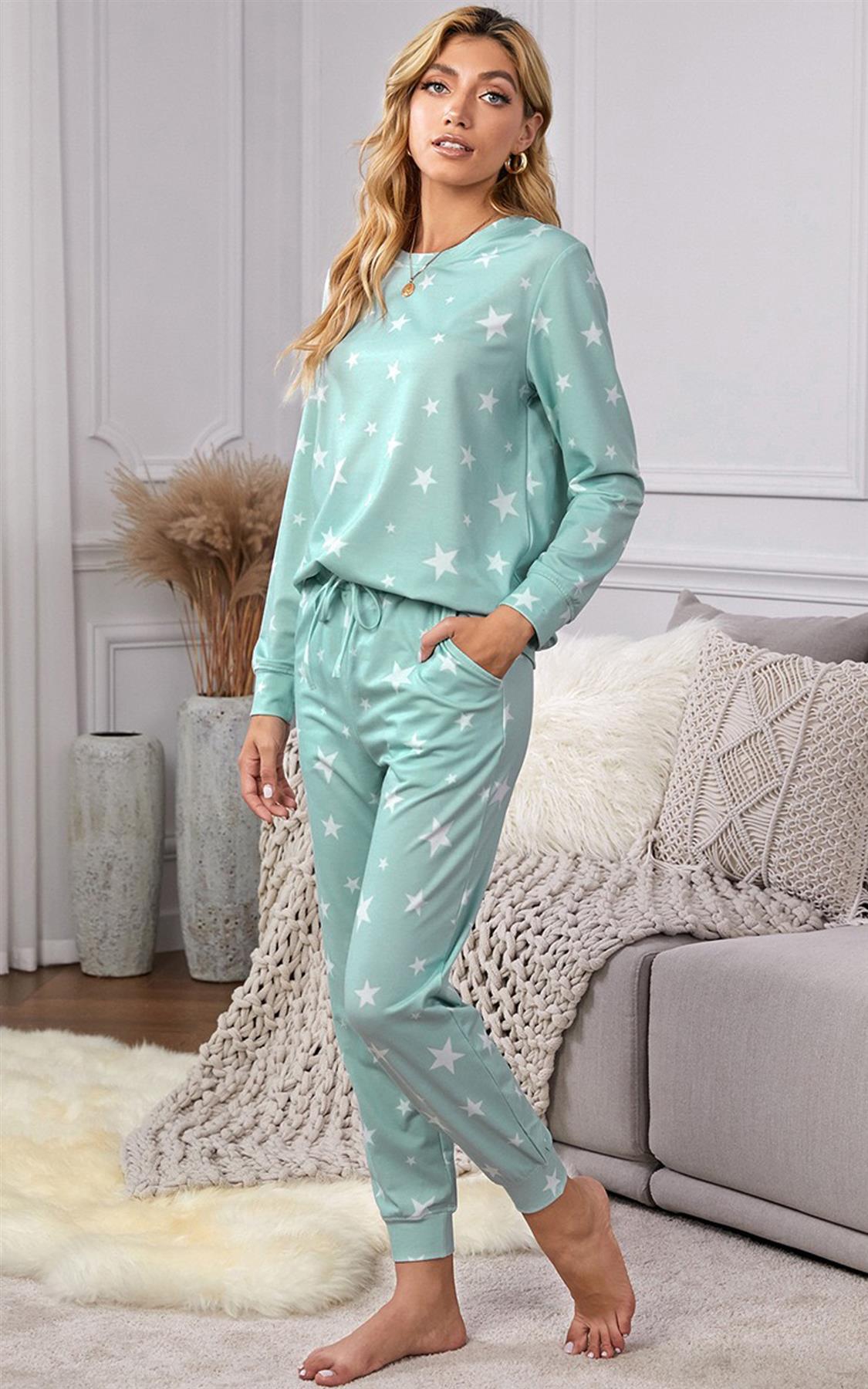 Star Print Loungewear Co Ord Set In Mint