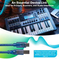 Maplin USB-C to USB-B Cable - Blue, 1m