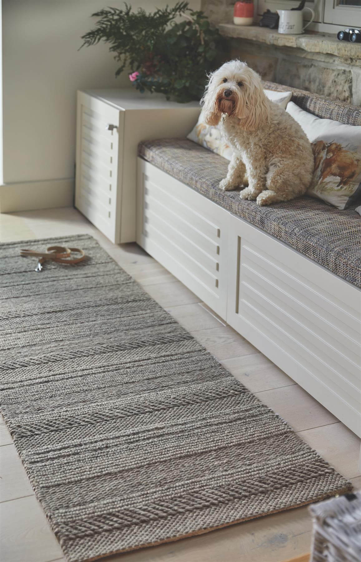 Chunky Handwoven Natural/Grey Wool Knitted Rug
