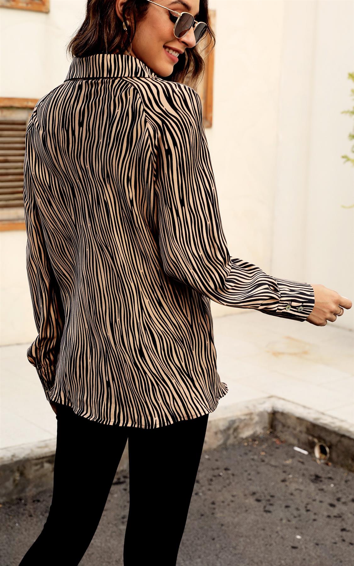 Black Zebra Animal Print Print Shirt In Beige