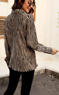 Black Zebra Animal Print Print Shirt In Beige