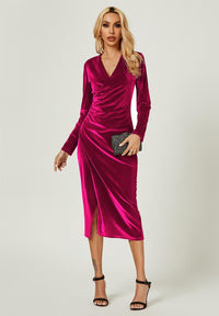 Velvet Wrap Top Long Sleeve Occasions Midi Dress In Violet