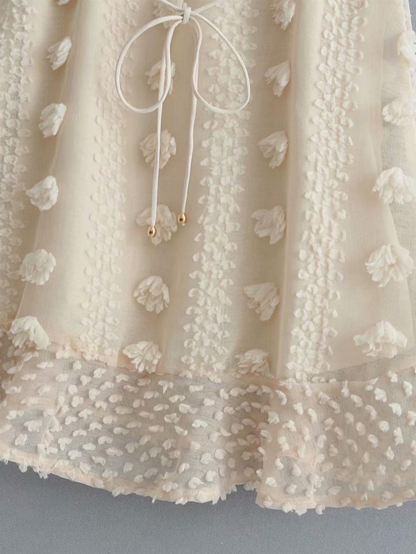 Strappy Mini Dress With Flower Appliques In Cream