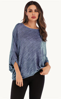 Oversized Jersey 3/4 Sleeves Top In Blue