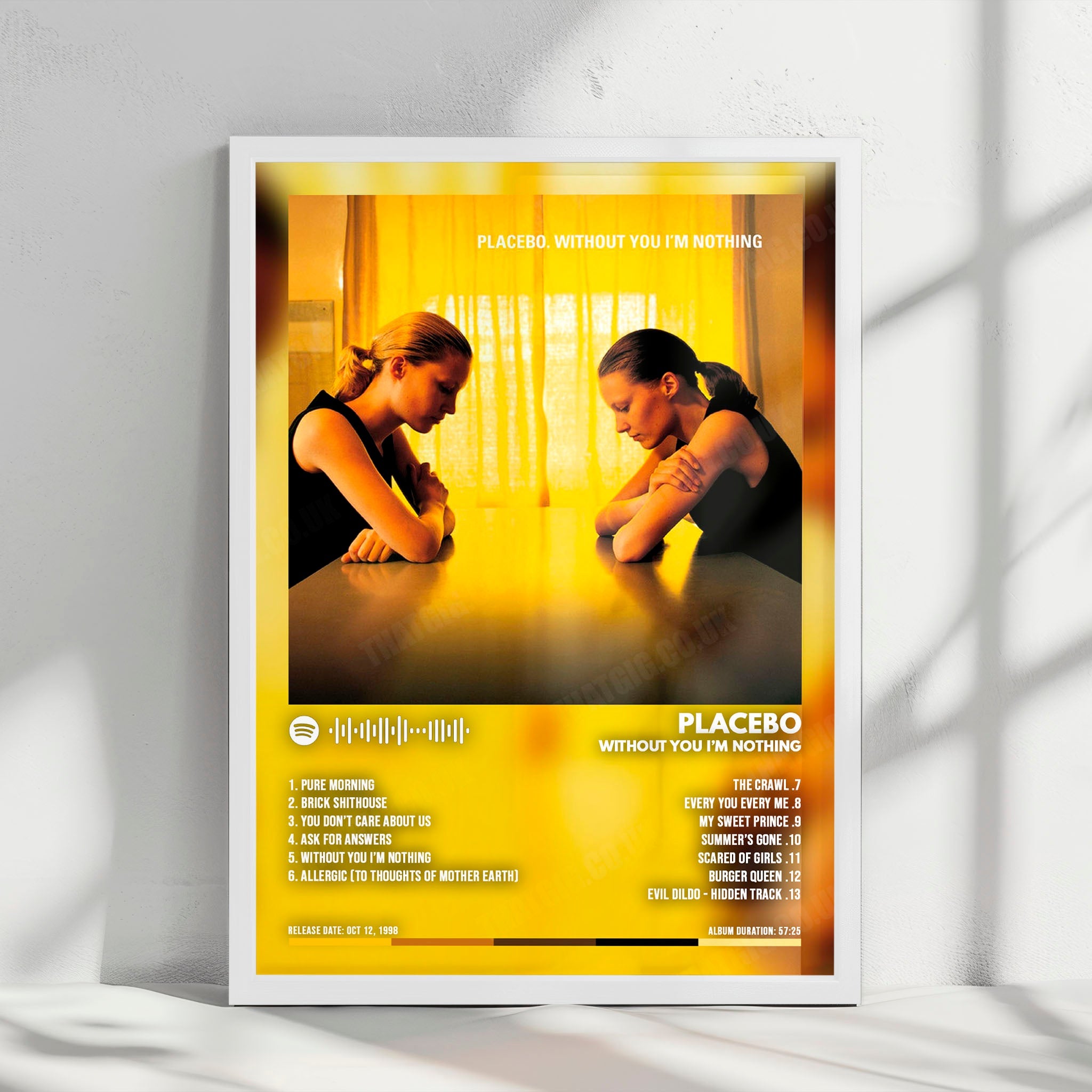Placebo "Without You I'm Nothing" Album Cover Poster - with Complete Tracklist
