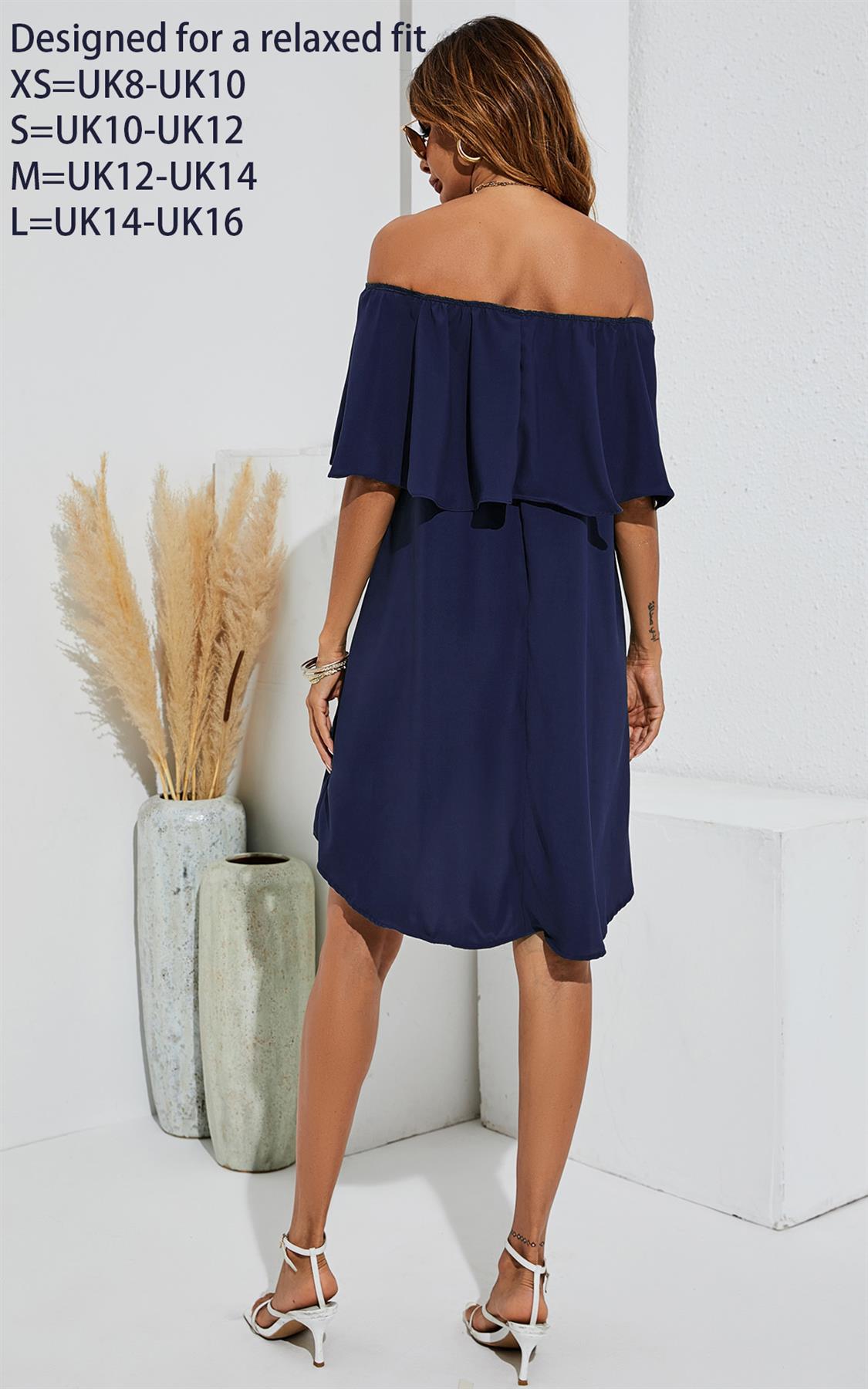 Bardot Frill Off Shoulder Mini Dress In Navy
