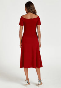 Bardot Midi Dress In Red