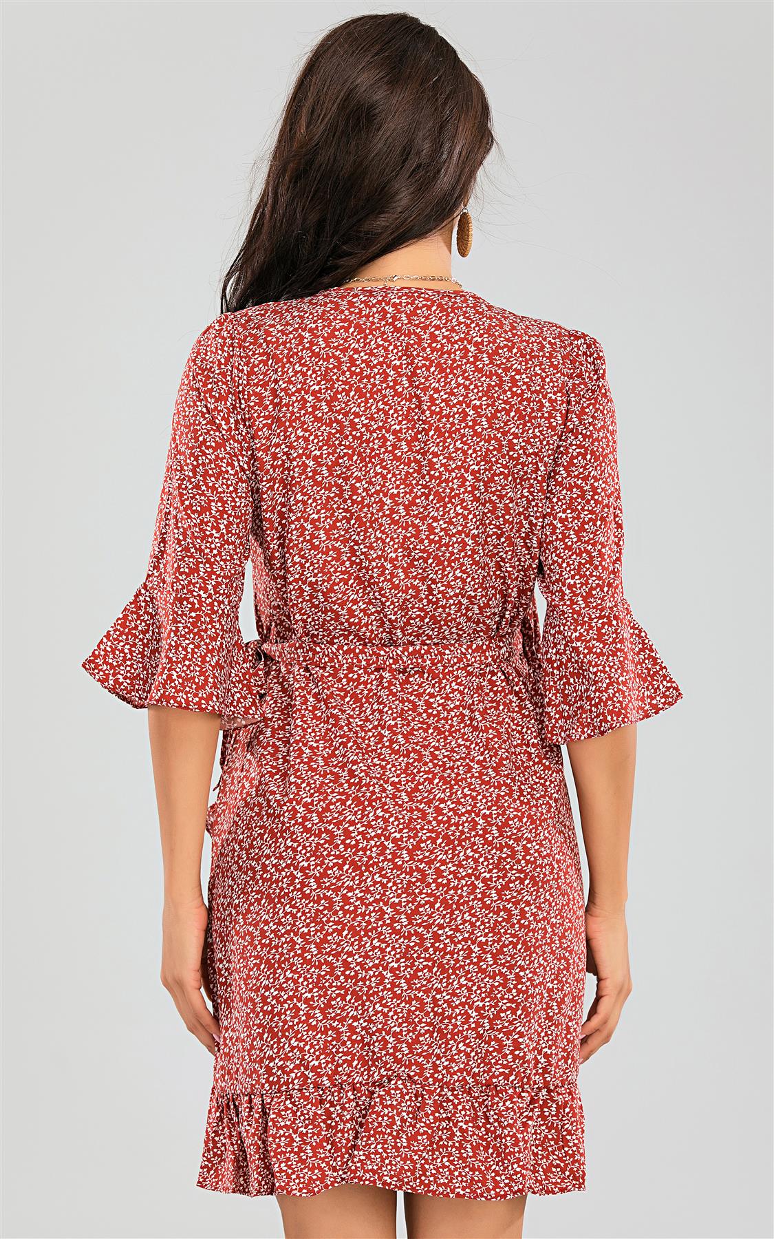 Angel Sleeve Frill Mini Dress Red Print