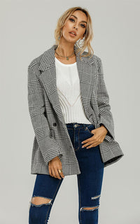 Check Double Breasted Blazer In Black & White