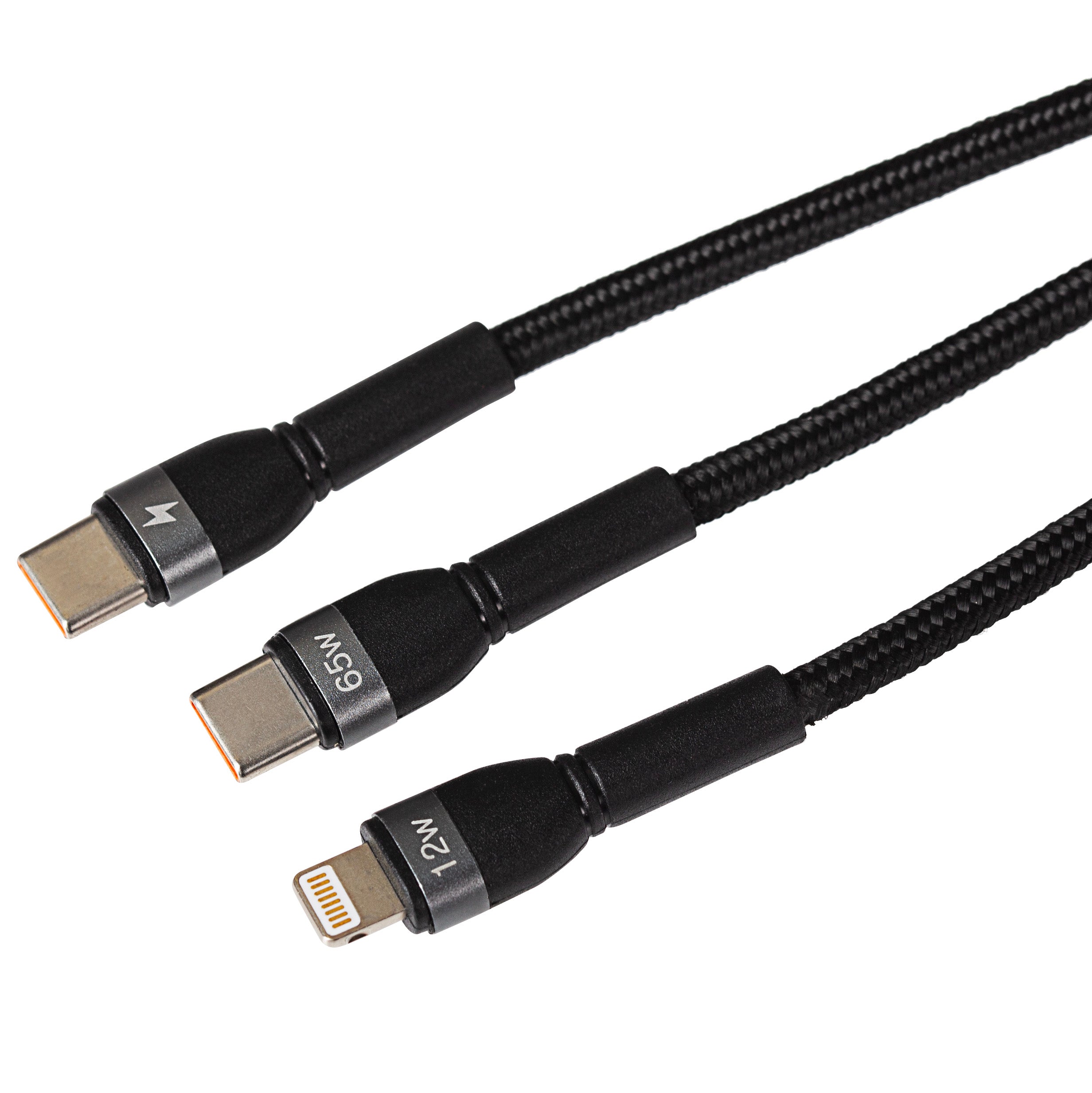 Maplin 2-in-1 USB-C to Multi-Charging USB-C 65W & Lightning 12W Braided Cable