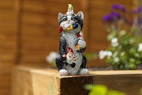 Resin Gnome Eating Colourful Cat Ornament